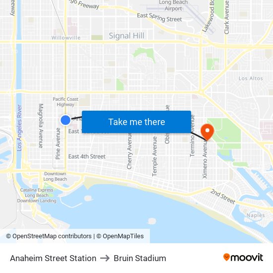 Anaheim Street Station to Bruin Stadium map