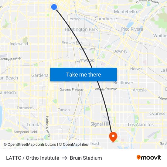 LATTC / Ortho Institute to Bruin Stadium map
