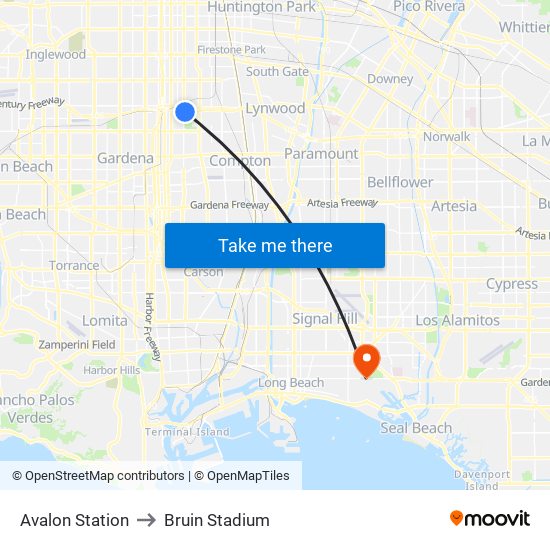 Avalon Station to Bruin Stadium map