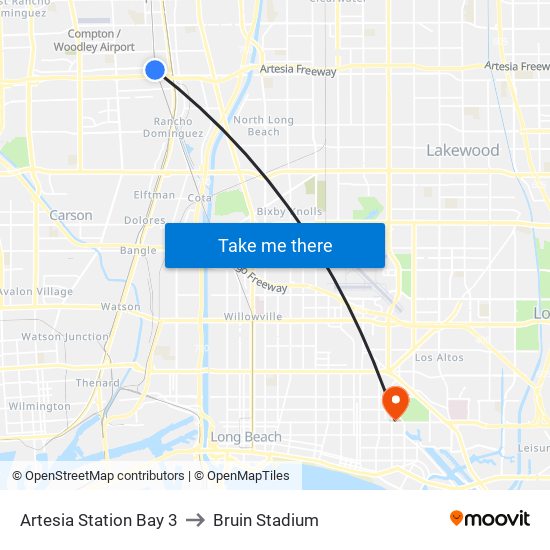 Artesia Station Bay 3 to Bruin Stadium map