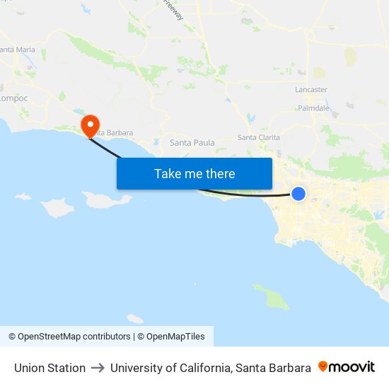 Union Station to University of California, Santa Barbara map