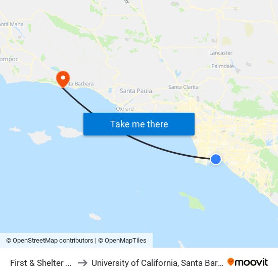 First & Shelter C N to University of California, Santa Barbara map