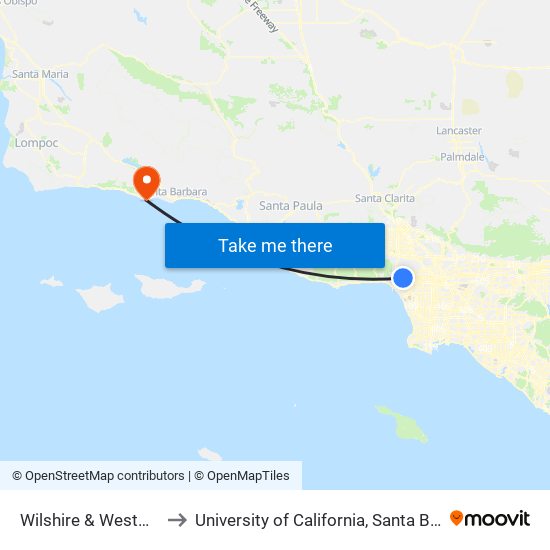 Wilshire & Westwood to University of California, Santa Barbara map