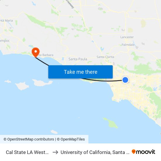 Cal State LA Westbound to University of California, Santa Barbara map