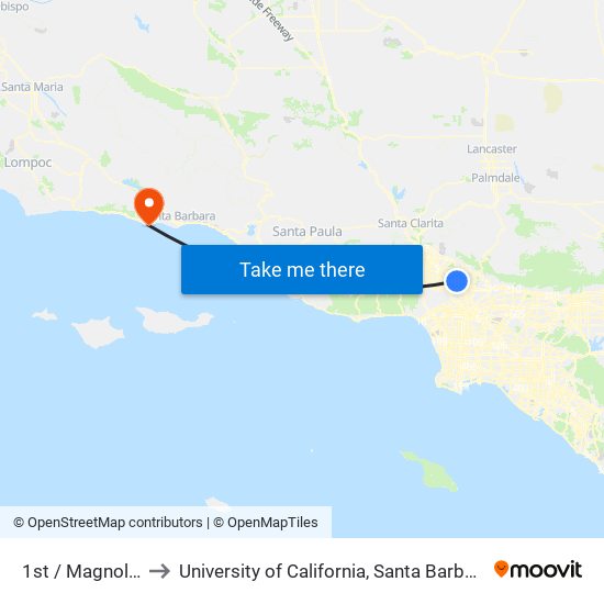 1st / Magnolia to University of California, Santa Barbara map