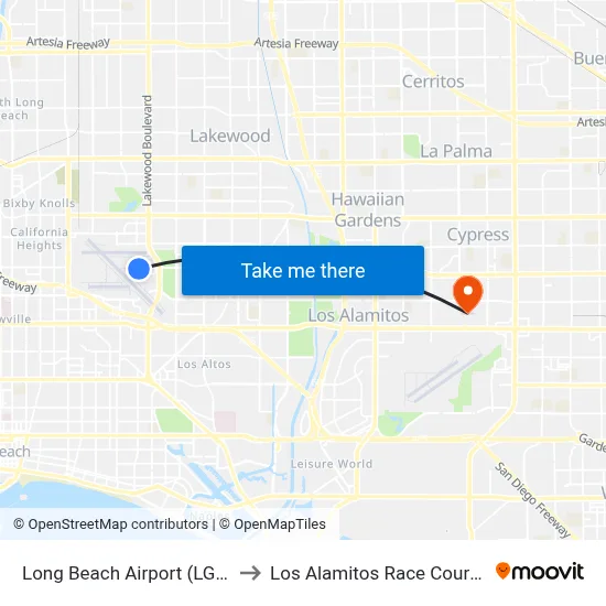 Long Beach Airport (LGB) to Los Alamitos Race Course map