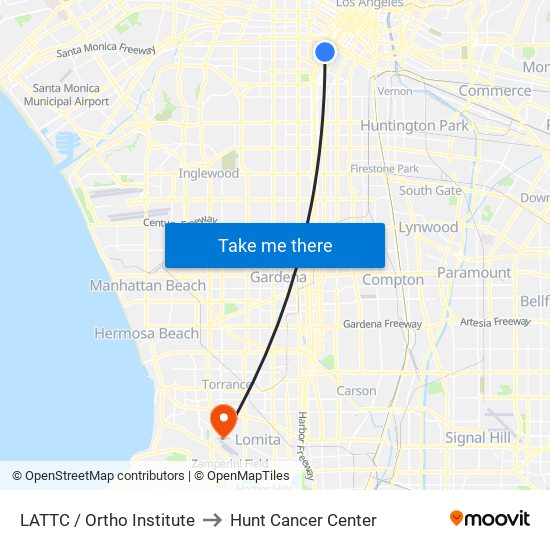 LATTC / Ortho Institute to Hunt Cancer Center map