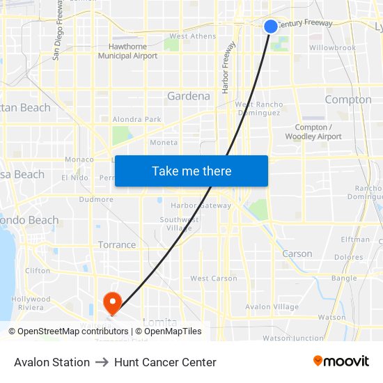 Avalon Station to Hunt Cancer Center map