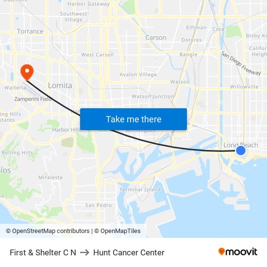 First & Shelter C N to Hunt Cancer Center map