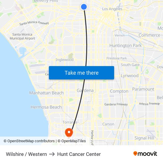 Wilshire / Western to Hunt Cancer Center map