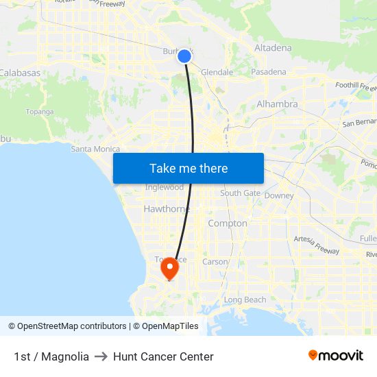 1st / Magnolia to Hunt Cancer Center map