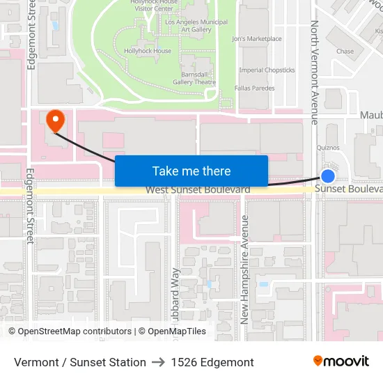 Vermont / Sunset Station to 1526 Edgemont map