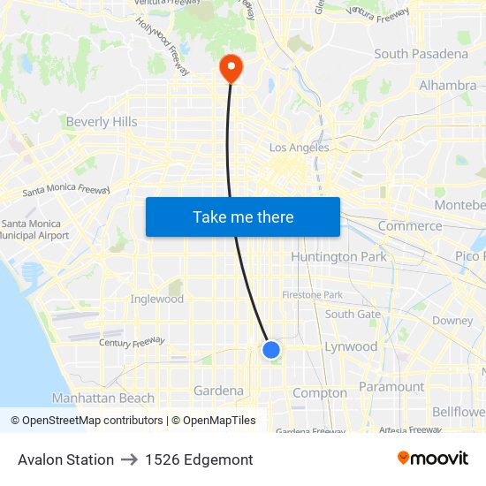 Avalon Station to 1526 Edgemont map