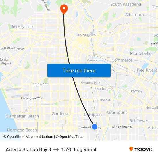 Artesia Station Bay 3 to 1526 Edgemont map