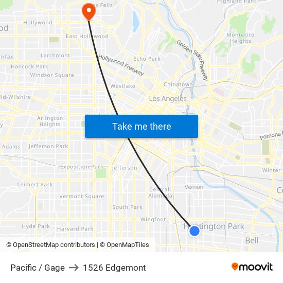 Pacific / Gage to 1526 Edgemont map