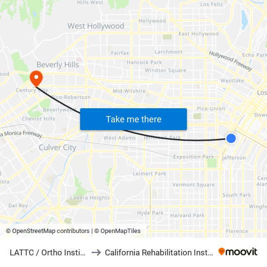 LATTC / Ortho Institute to California Rehabilitation Institute map