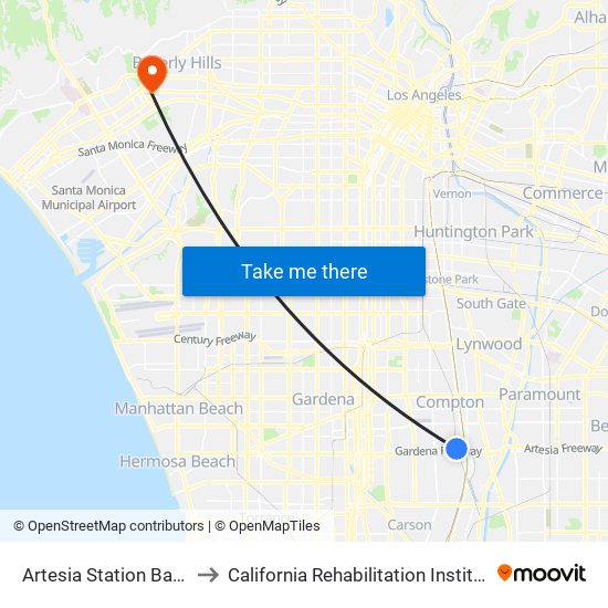 Artesia Station Bay 3 to California Rehabilitation Institute map