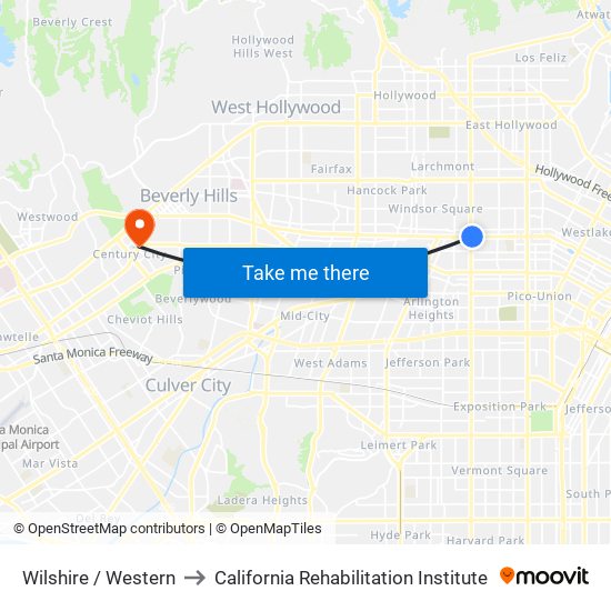 Wilshire / Western to California Rehabilitation Institute map