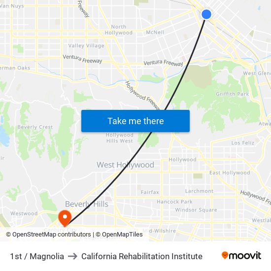 1st / Magnolia to California Rehabilitation Institute map