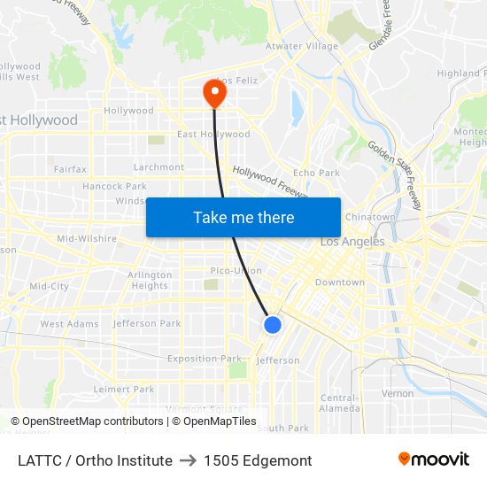 LATTC / Ortho Institute to 1505 Edgemont map