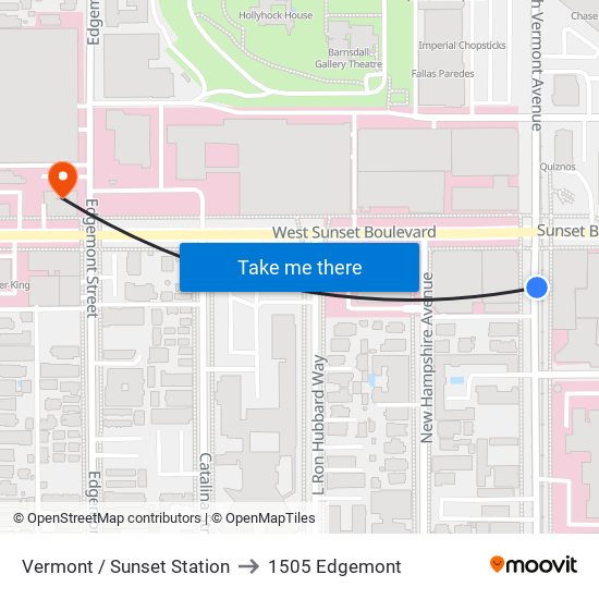 Vermont / Sunset Station to 1505 Edgemont map