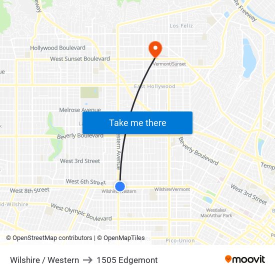 Wilshire / Western to 1505 Edgemont map