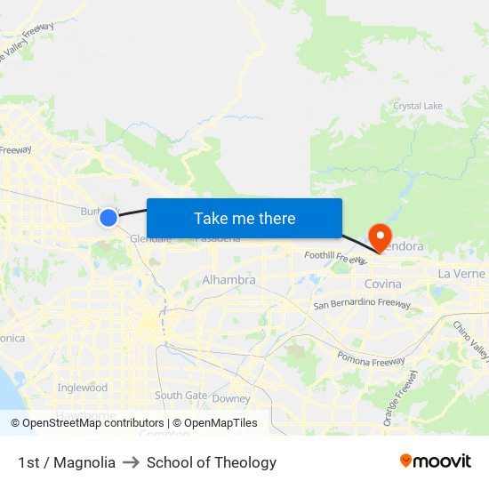 1st / Magnolia to School of Theology map