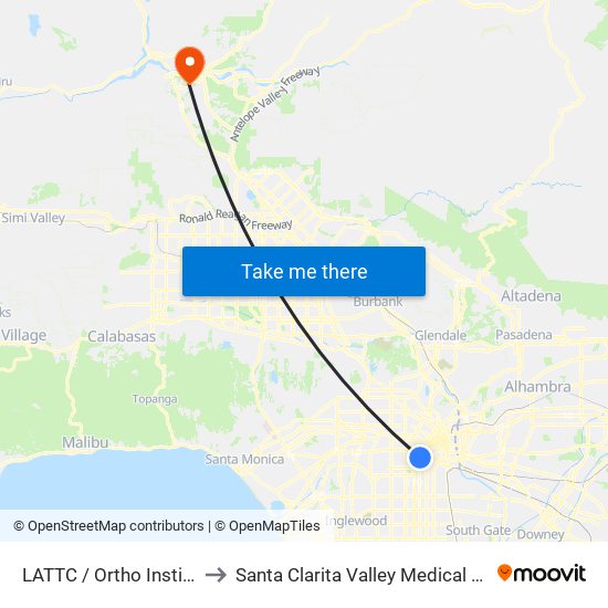 LATTC / Ortho Institute to Santa Clarita Valley Medical Plaza map