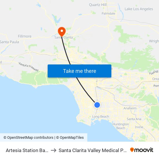 Artesia Station Bay 3 to Santa Clarita Valley Medical Plaza map