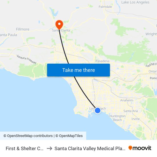 First & Shelter C N to Santa Clarita Valley Medical Plaza map