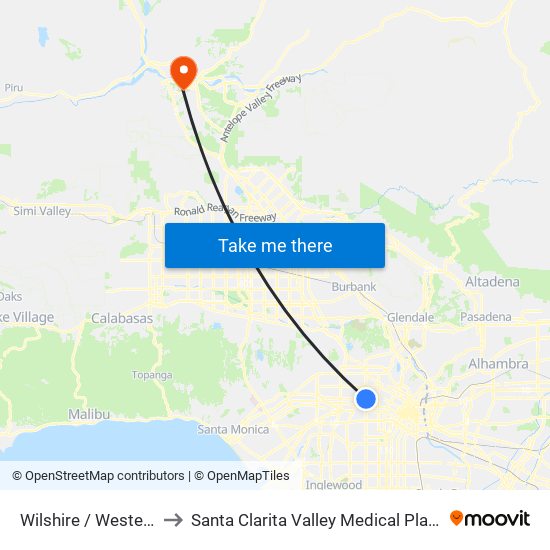 Wilshire / Western to Santa Clarita Valley Medical Plaza map