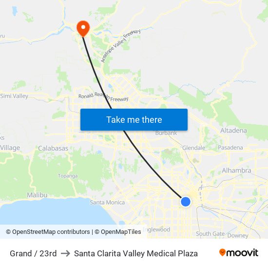 Grand / 23rd to Santa Clarita Valley Medical Plaza map