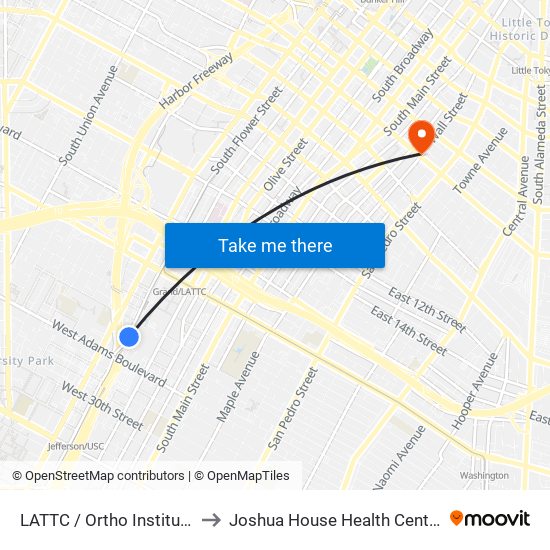 LATTC / Ortho Institute to Joshua House Health Center map