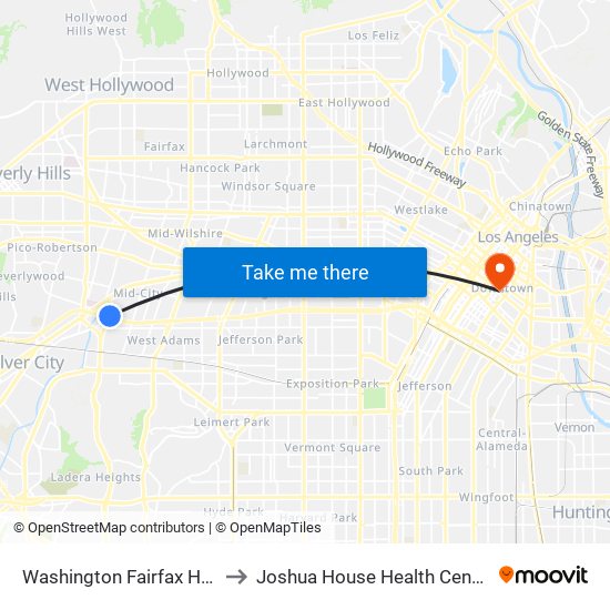 Washington Fairfax Hub to Joshua House Health Center map