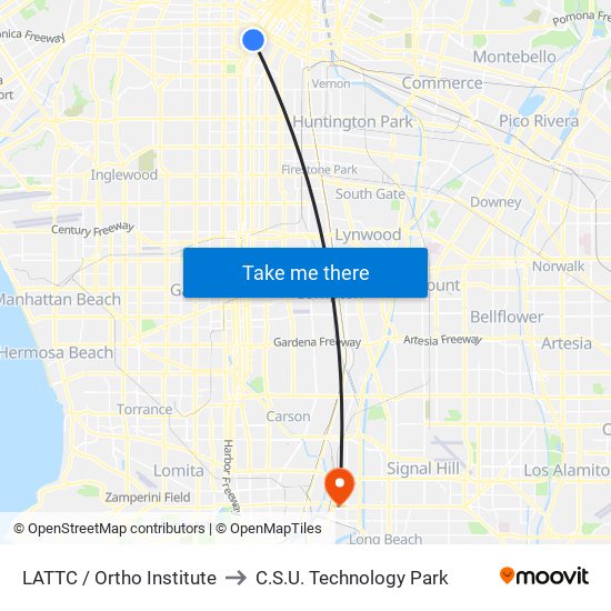 LATTC / Ortho Institute to C.S.U. Technology Park map