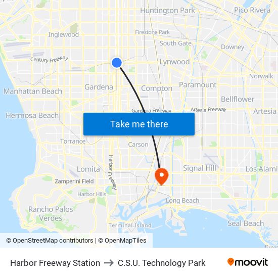 Harbor Freeway Station to C.S.U. Technology Park map