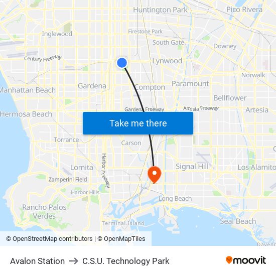 Avalon Station to C.S.U. Technology Park map