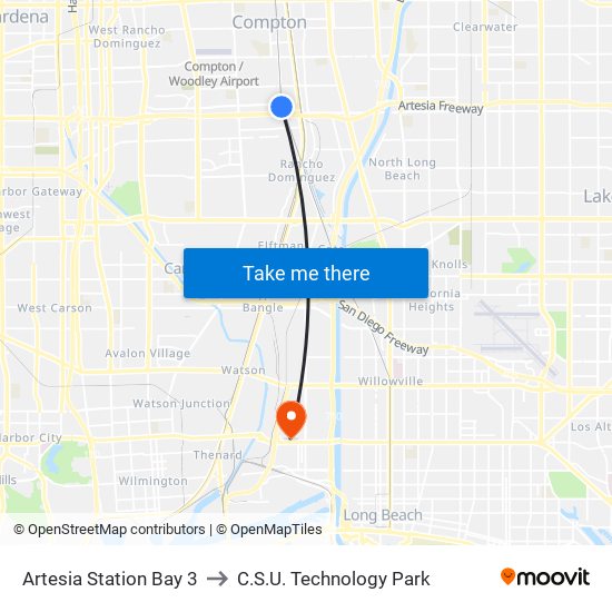 Artesia Station Bay 3 to C.S.U. Technology Park map