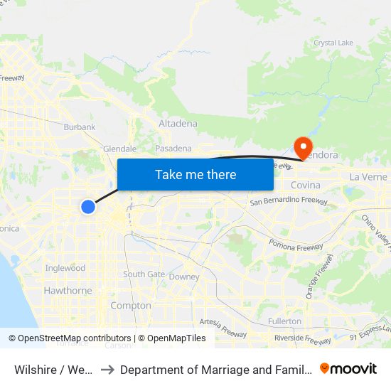 Wilshire / Western to Department of Marriage and Family Therapy map