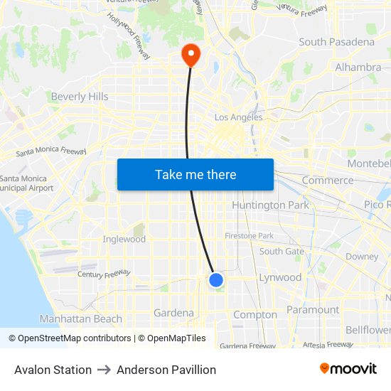 Avalon Station to Anderson Pavillion map