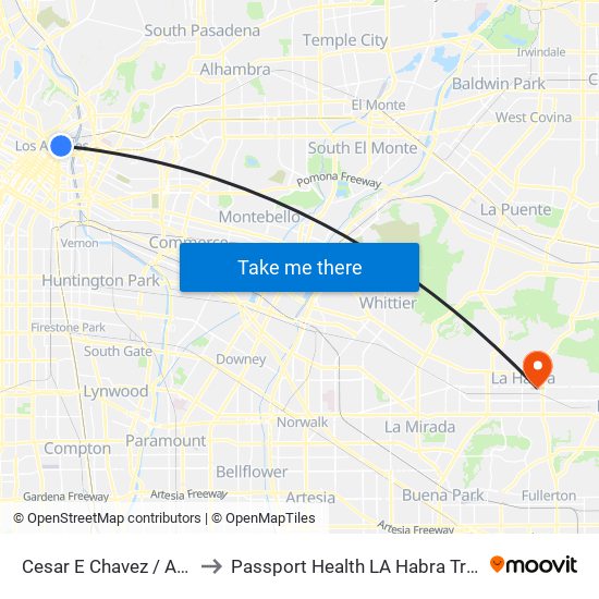 Cesar E Chavez / Alameda to Passport Health LA Habra Travel Clinic map