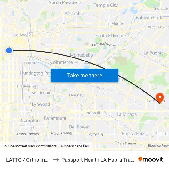 LATTC / Ortho Institute to Passport Health LA Habra Travel Clinic map