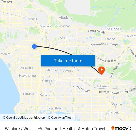 Wilshire / Western to Passport Health LA Habra Travel Clinic map