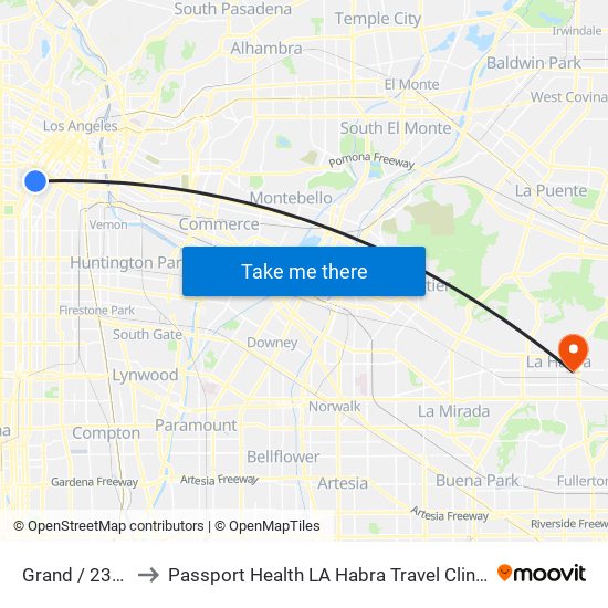 Grand / 23rd to Passport Health LA Habra Travel Clinic map