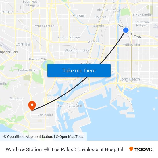 Wardlow Station to Los Palos Convalescent Hospital map