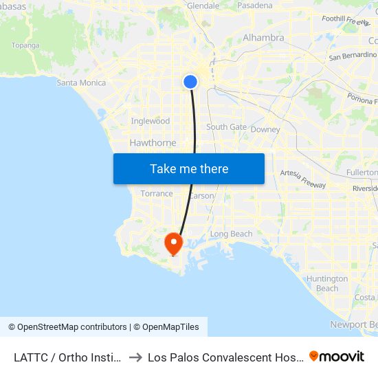 LATTC / Ortho Institute to Los Palos Convalescent Hospital map