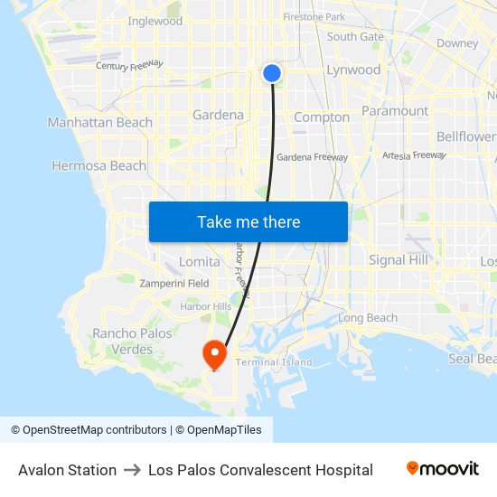 Avalon Station to Los Palos Convalescent Hospital map