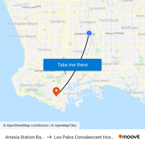 Artesia Station Bay 3 to Los Palos Convalescent Hospital map