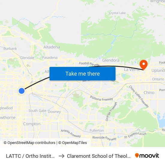 LATTC / Ortho Institute to Claremont School of Theology map