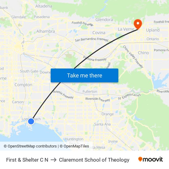 First & Shelter C N to Claremont School of Theology map